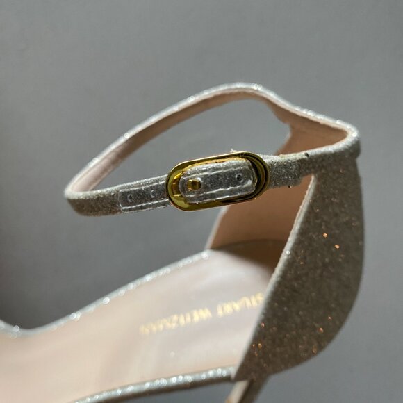 Stuart Weitzman - Nudistcurve Glitter Kitten Heel Sandal - Picture 3 of 11